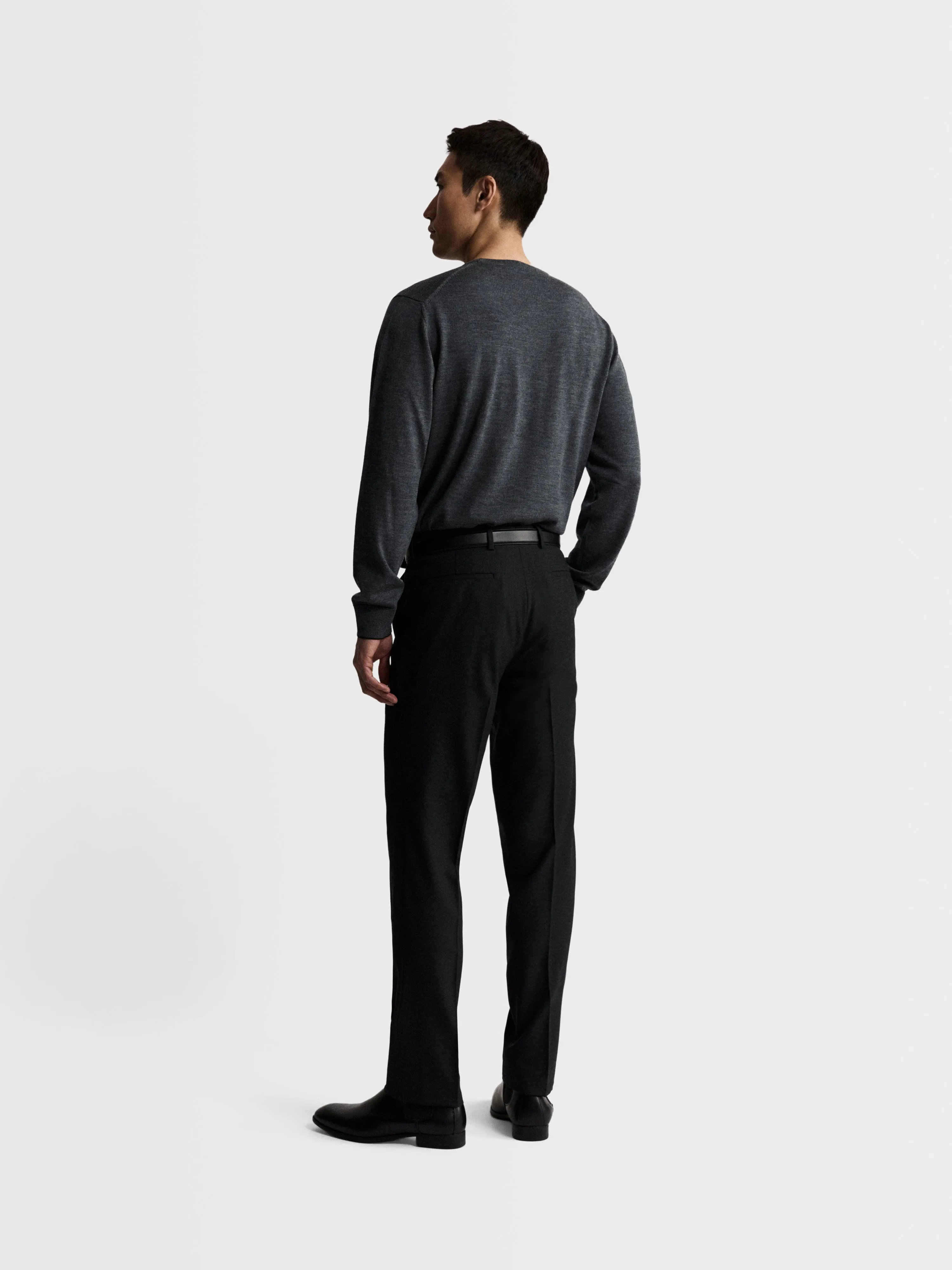 Romney Charcoal Crew Neck Slim Fit Merino Wool Jumper sold by T.M.Lewin product image thumbnail 4