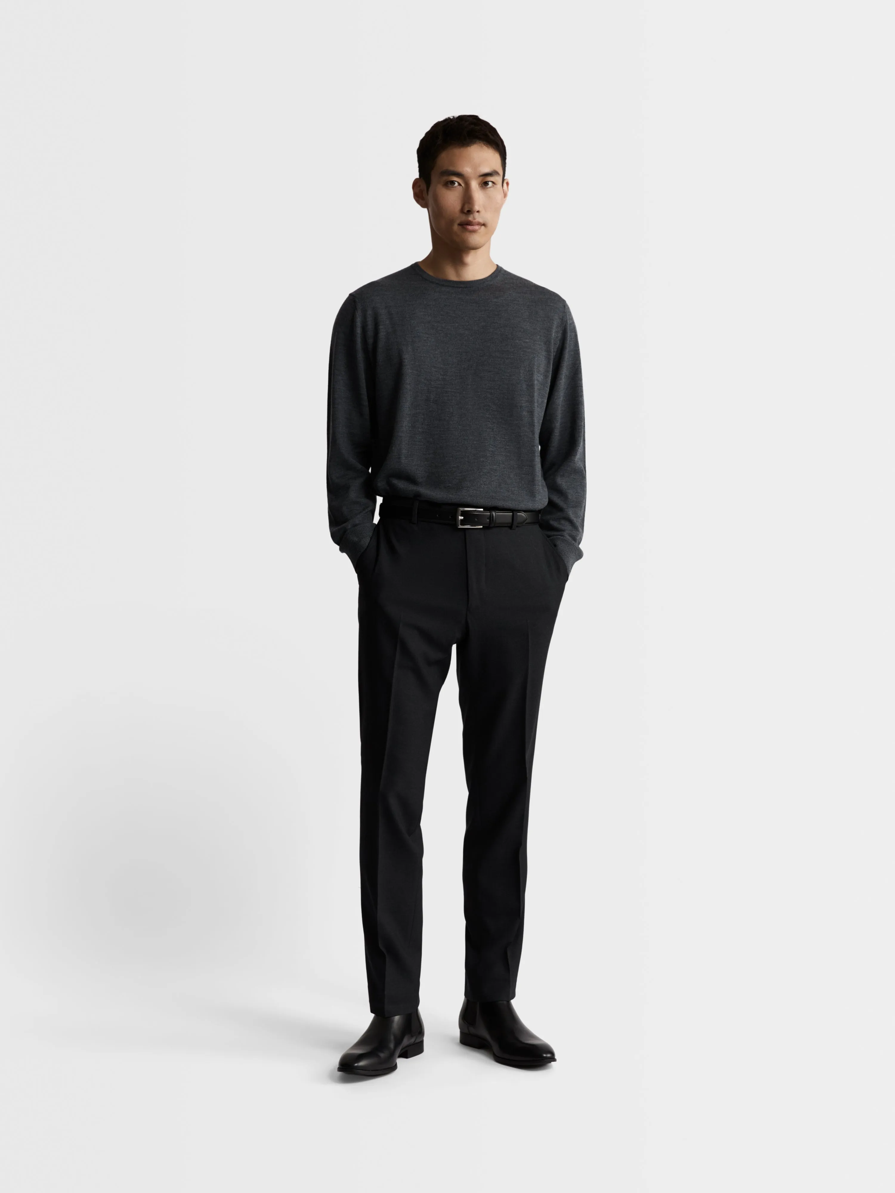 Romney Charcoal Crew Neck Slim Fit Merino Wool Jumper sold by T.M.Lewin product image thumbnail 2