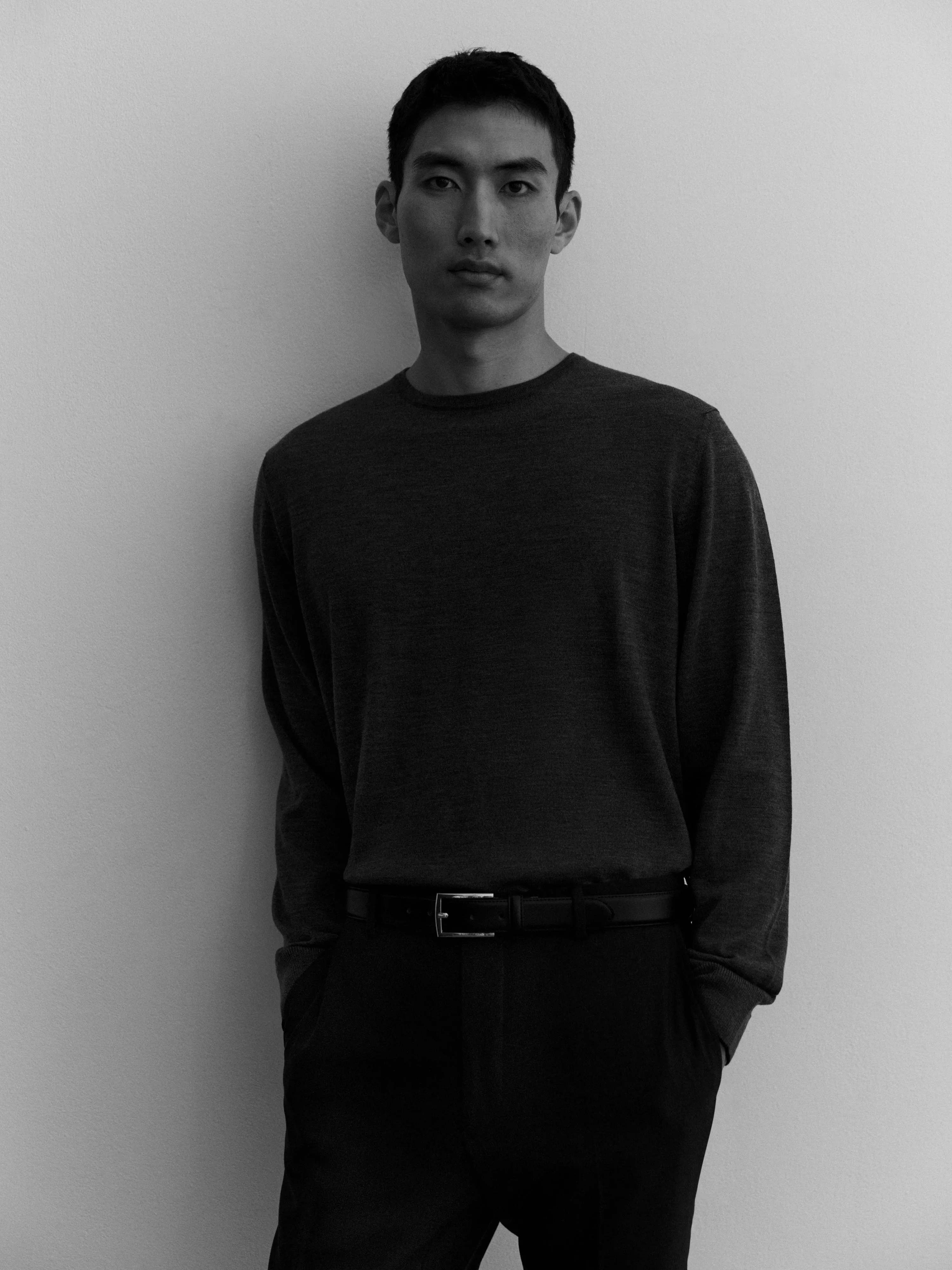 Romney Charcoal Crew Neck Slim Fit Merino Wool Jumper sold by T.M.Lewin product image thumbnail 5