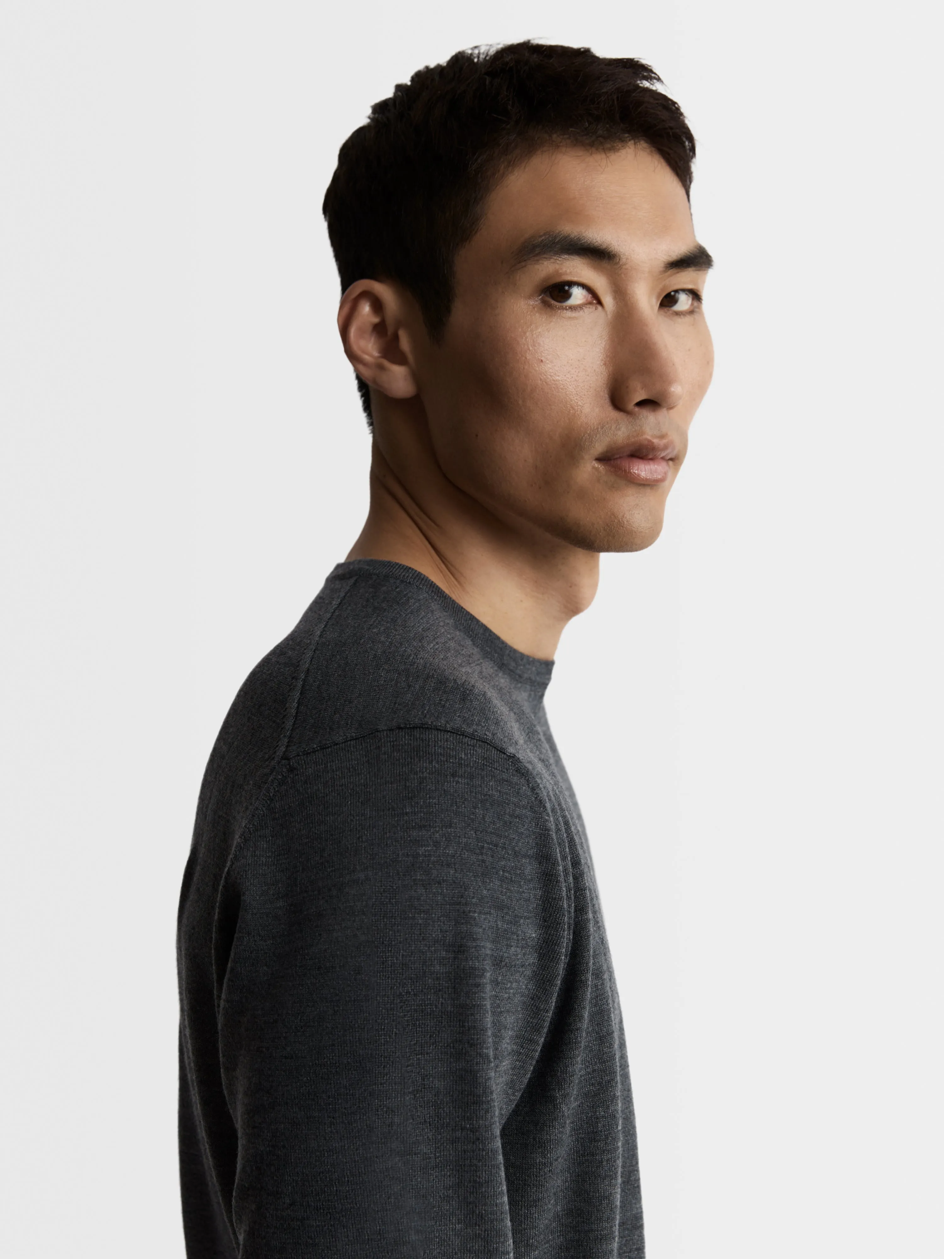 Romney Charcoal Crew Neck Slim Fit Merino Wool Jumper sold by T.M.Lewin product image thumbnail 3