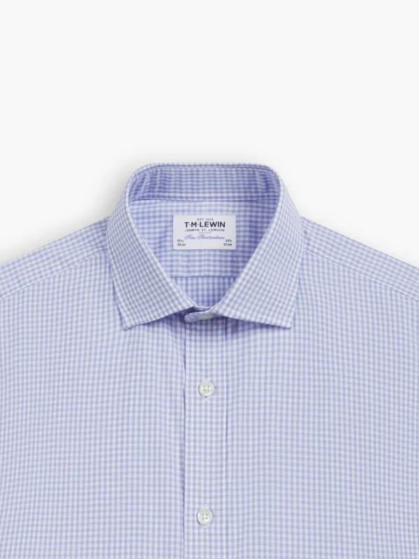 Light Blue Small Gingham Poplin Regular Fit Single Cuff Classic Collar Shirt sold by T.M.Lewin