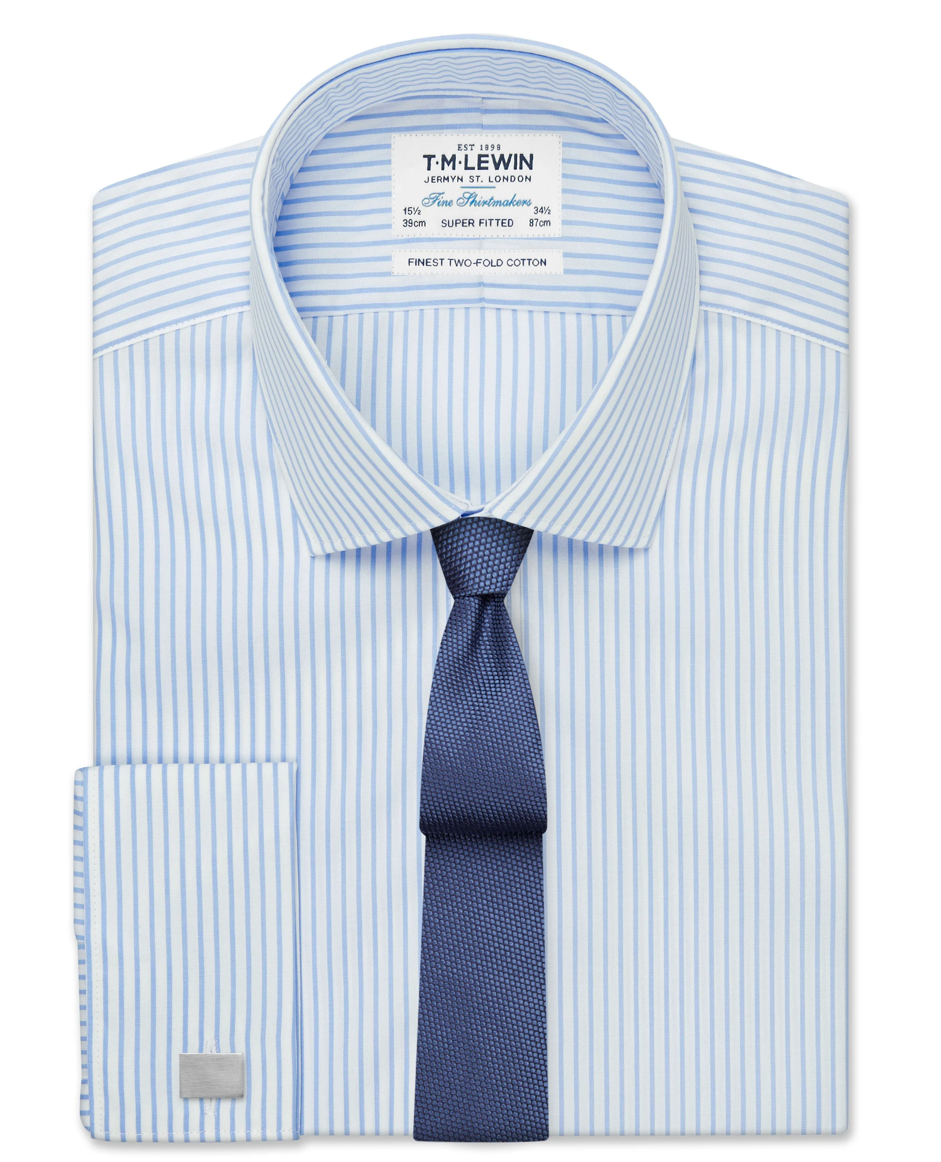 Super Fitted Light Blue Stripe Poplin Double Cuff Shirt sold by T.M.Lewin