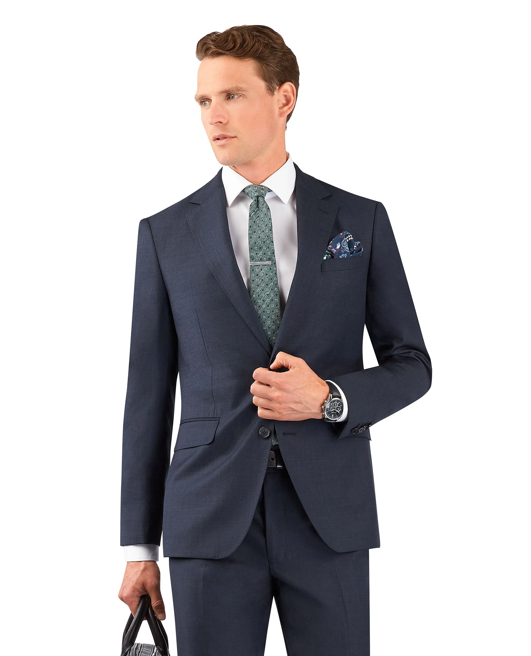The Manzoni Zegna Slim Fit Navy Grid Jacket sold by T.M.Lewin product image thumbnail 3