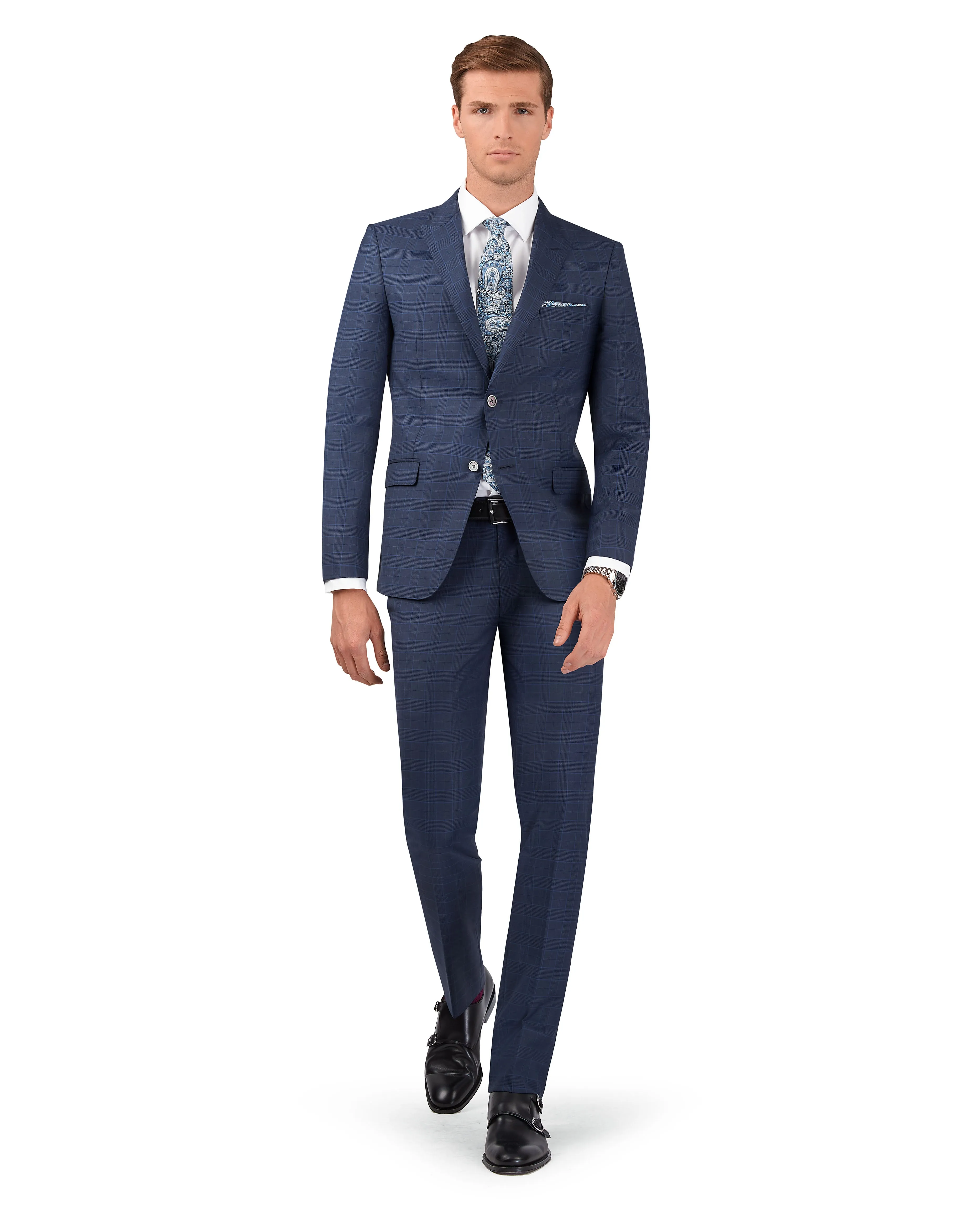 The Peacock Slim Fit Blue Check Jacket sold by T.M.Lewin