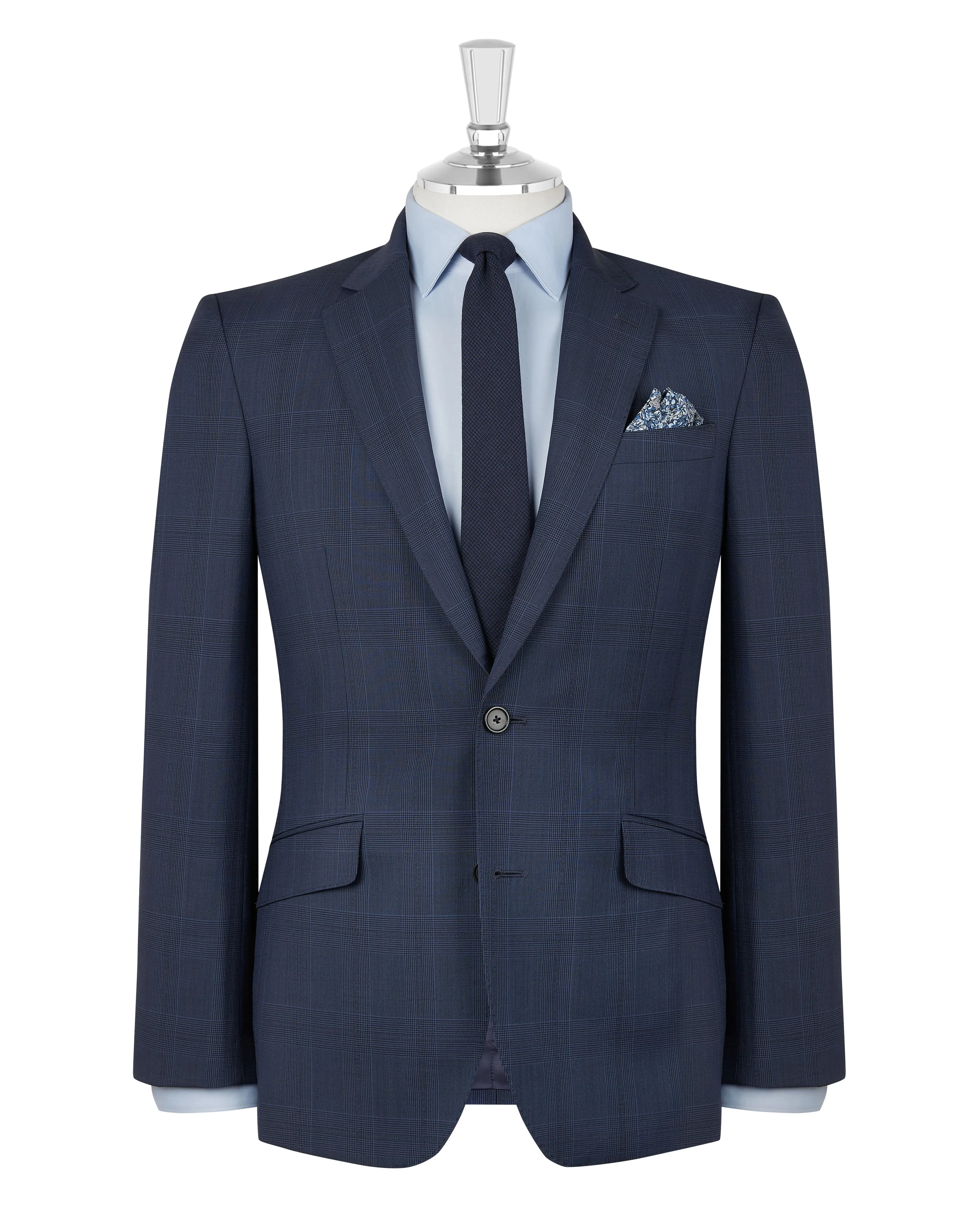 The Roehampton Slim Fit Denim Blue Check Suit Jacket sold by T.M.Lewin