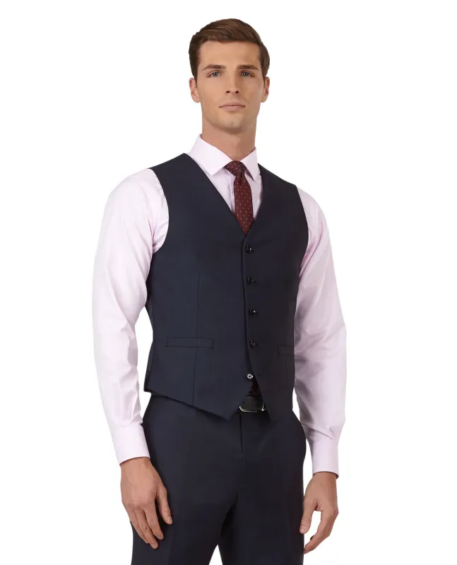 The Beech Slim Fit Navy Blue Textured Weave Waistcoat sold by T.M.Lewin