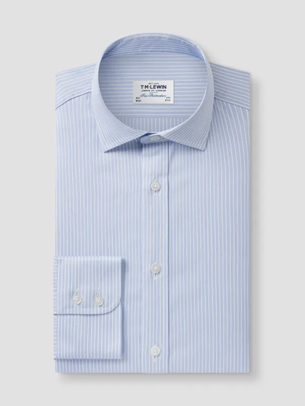 Non-Iron Chalk Stripe Light Blue Twill Regular Fit Single Cuff Classic Collar sold by T.M.Lewin