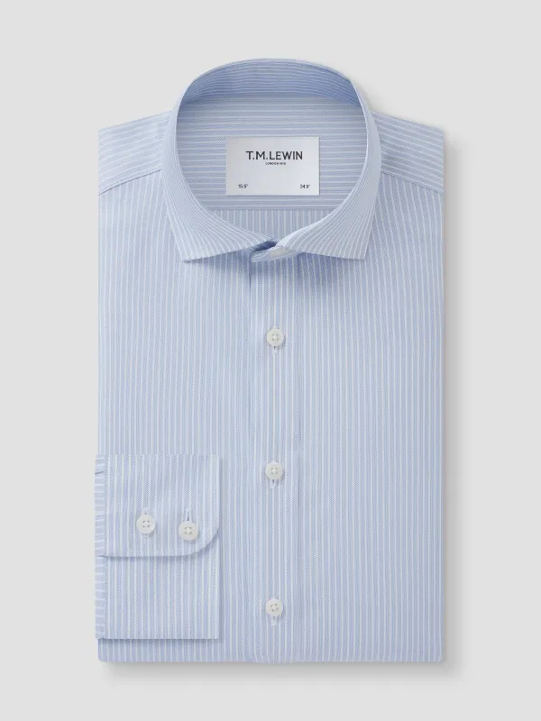 Non-Iron Chalk Stripe Light Blue Twill Fitted Single Cuff Classic Collar sold by T.M.Lewin