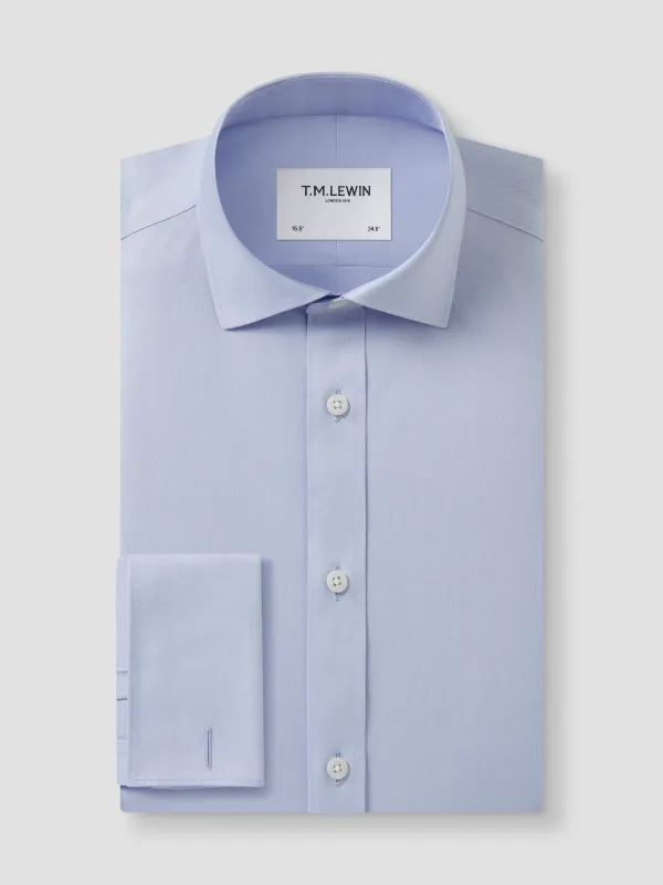 Non-Iron Plain Light Blue Twill Fitted Double Cuff Classic Collar sold by T.M.Lewin