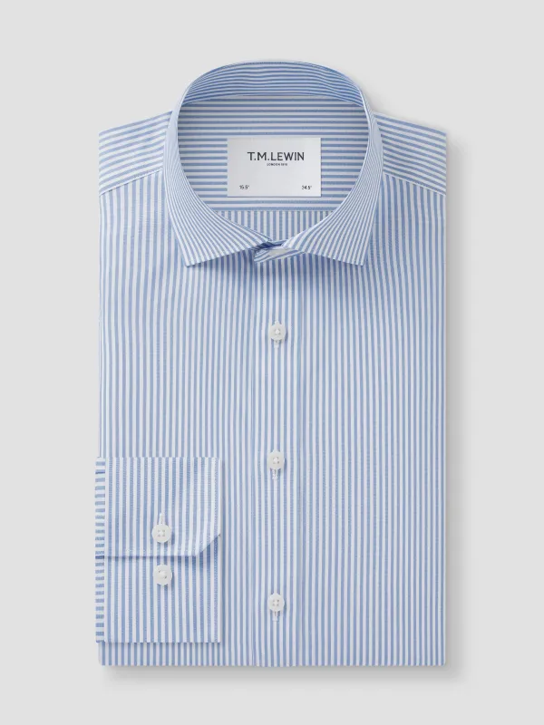 Non-Iron Bengal Stripe Light Blue Poplin Fitted Single Cuff Classic Collar Shirt sold by T.M.Lewin