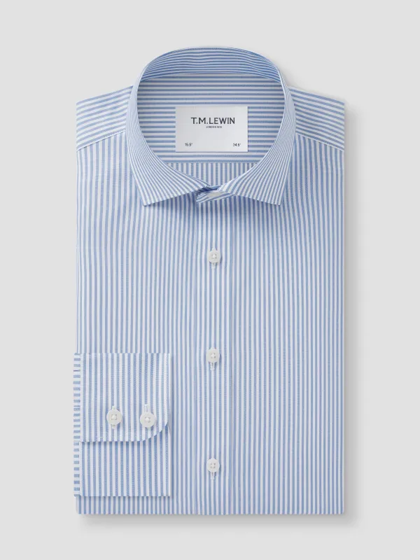 Non-Iron Bengal Stripe Light Blue Poplin Regular Fit Single Cuff Classic Collar Shirt sold by T.M.Lewin