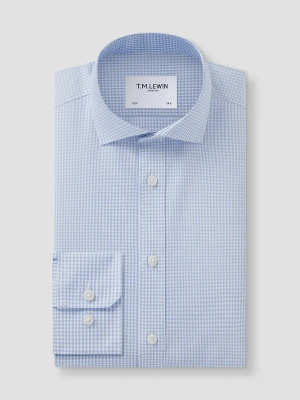 Non-Iron Gingham Light Blue Poplin Super Fitted Single Cuff Classic Collar Shirt sold by T.M.Lewin