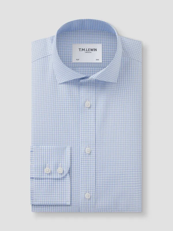 Non-Iron Gingham Light Blue Poplin Regular Fit Single Cuff Classic Collar Shirt sold by T.M.Lewin