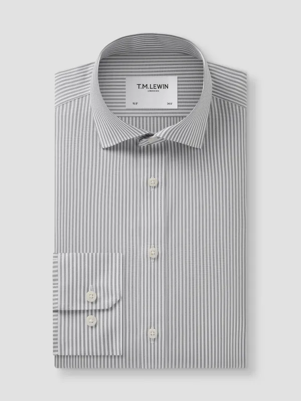 Non-Iron Bengal Stripe Grey Poplin Super Fitted Single Cuff Classic Collar Shirt sold by T.M.Lewin