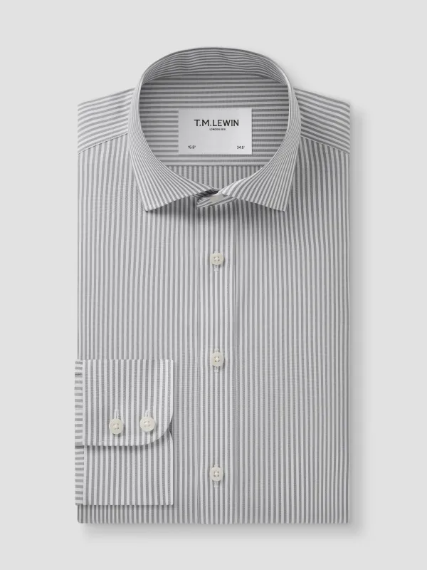 Non-Iron Bengal Stripe Grey Poplin Slim Fit Single Cuff Classic Collar Shirt sold by T.M.Lewin