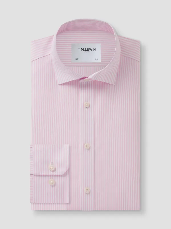 Non-Iron Bengal Stripe Light Pink Poplin Fitted Single Cuff Classic Collar Shirt sold by T.M.Lewin