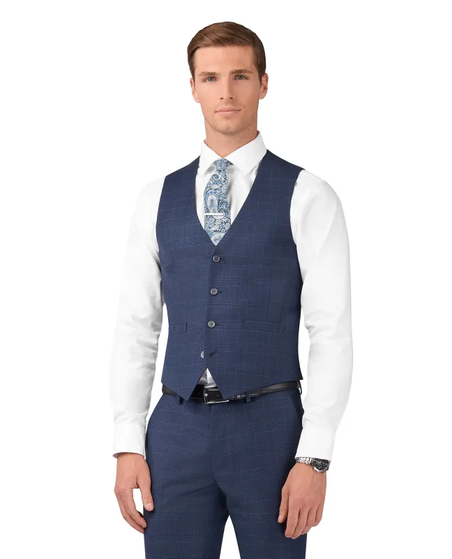 The Peacock Slim Fit Blue Check Waistcoat sold by T.M.Lewin