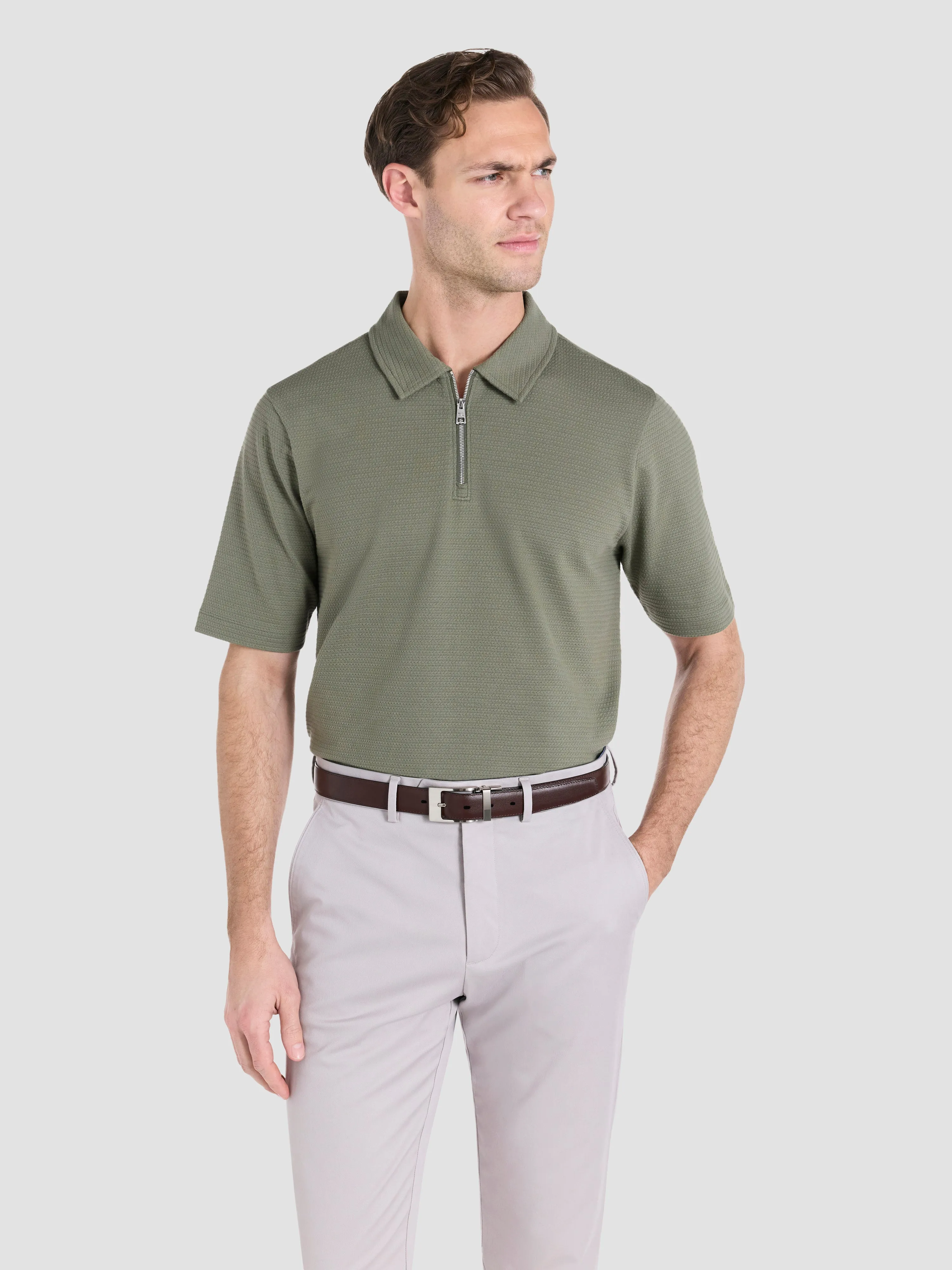 The Textured Zip-Neck Polo sold by T.M.Lewin product image thumbnail 2