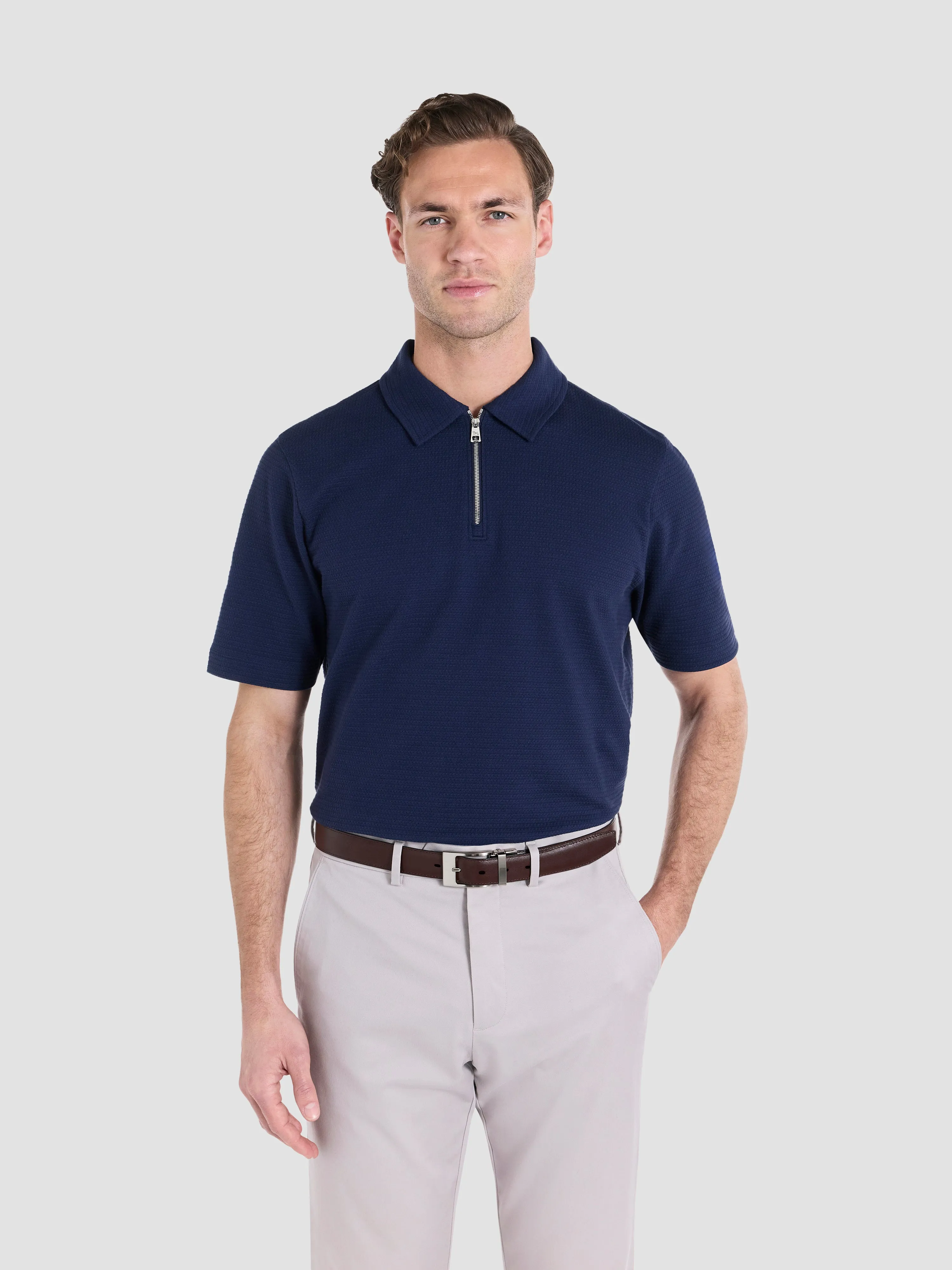 The Textured Zip-Neck Polo sold by T.M.Lewin product image thumbnail 2