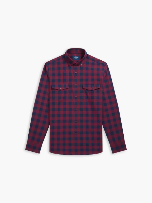 Navy and Burgundy Buffalo Check Flannel Shirt sold by T.M.Lewin