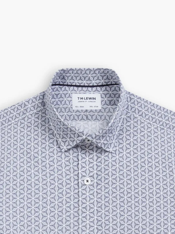 Max Cool Navy Blue Kaleidoscope Print Twill Slim Fit Single Cuff Concealed Button Down Collar Shirt sold by T.M.Lewin