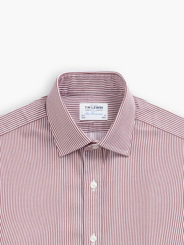 Non-Iron Burgundy Bengal Stripe Twill Shirt - Fitted sold by T.M.Lewin