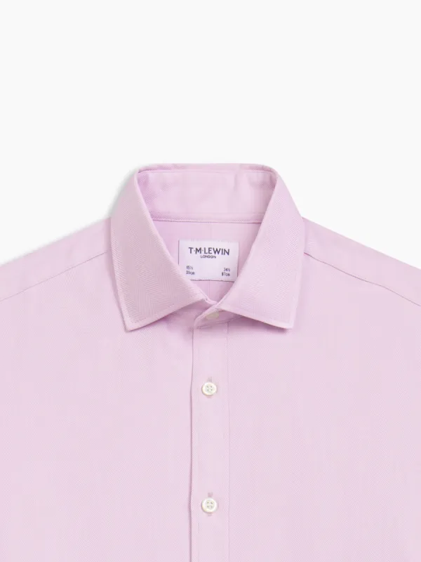 Non-Iron Lilac Herringbone Fitted Single Cuff Semi-Cutaway Collar Shirt sold by T.M.Lewin