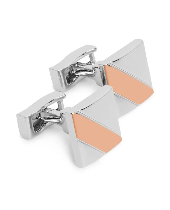 Silver and Rose Gold Square Cufflinks sold by T.M.Lewin