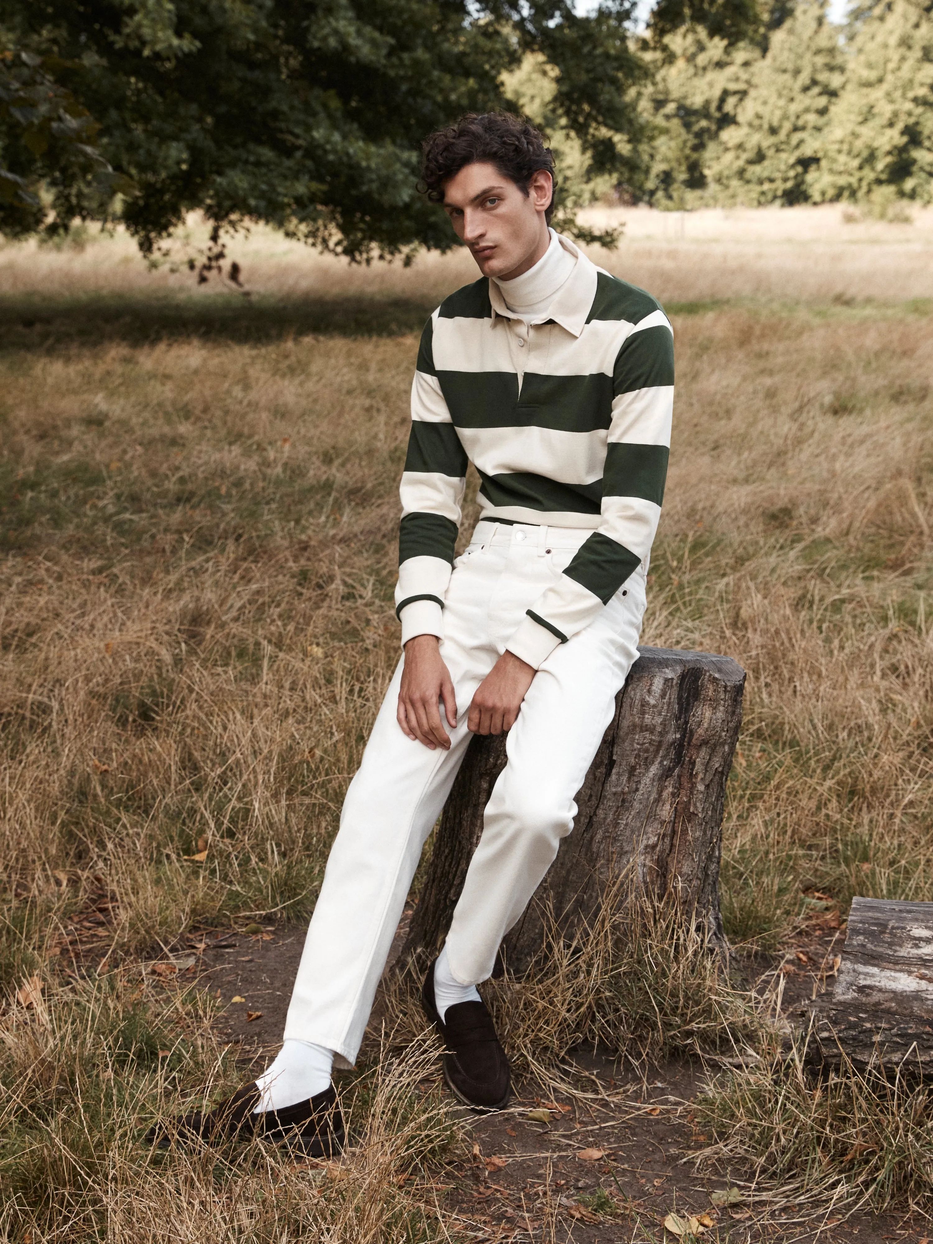 Cotton Rugby Shirt in Khaki Stripe sold by T.M.Lewin