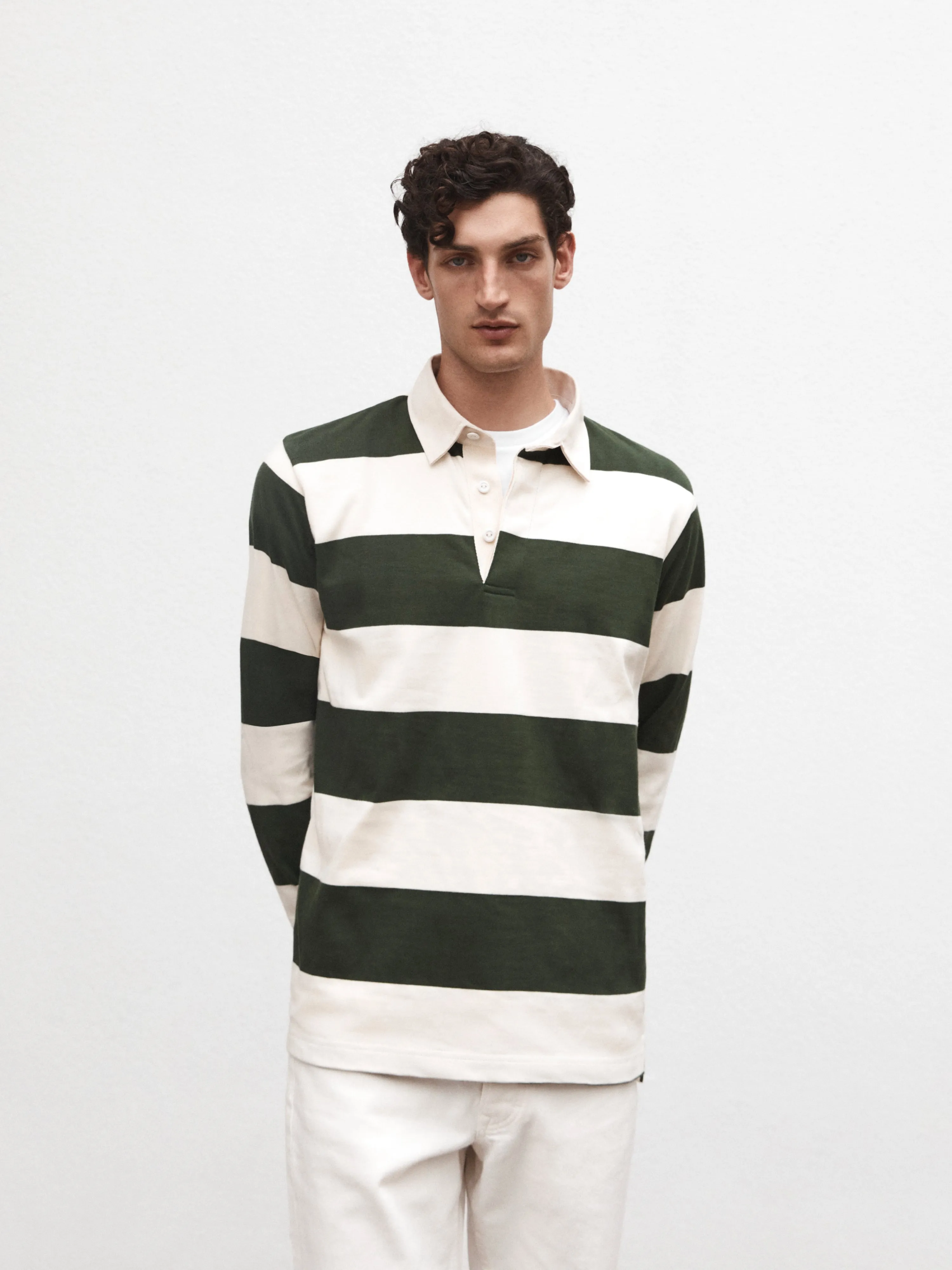 Cotton Rugby Shirt in Khaki Stripe sold by T.M.Lewin product image thumbnail 3