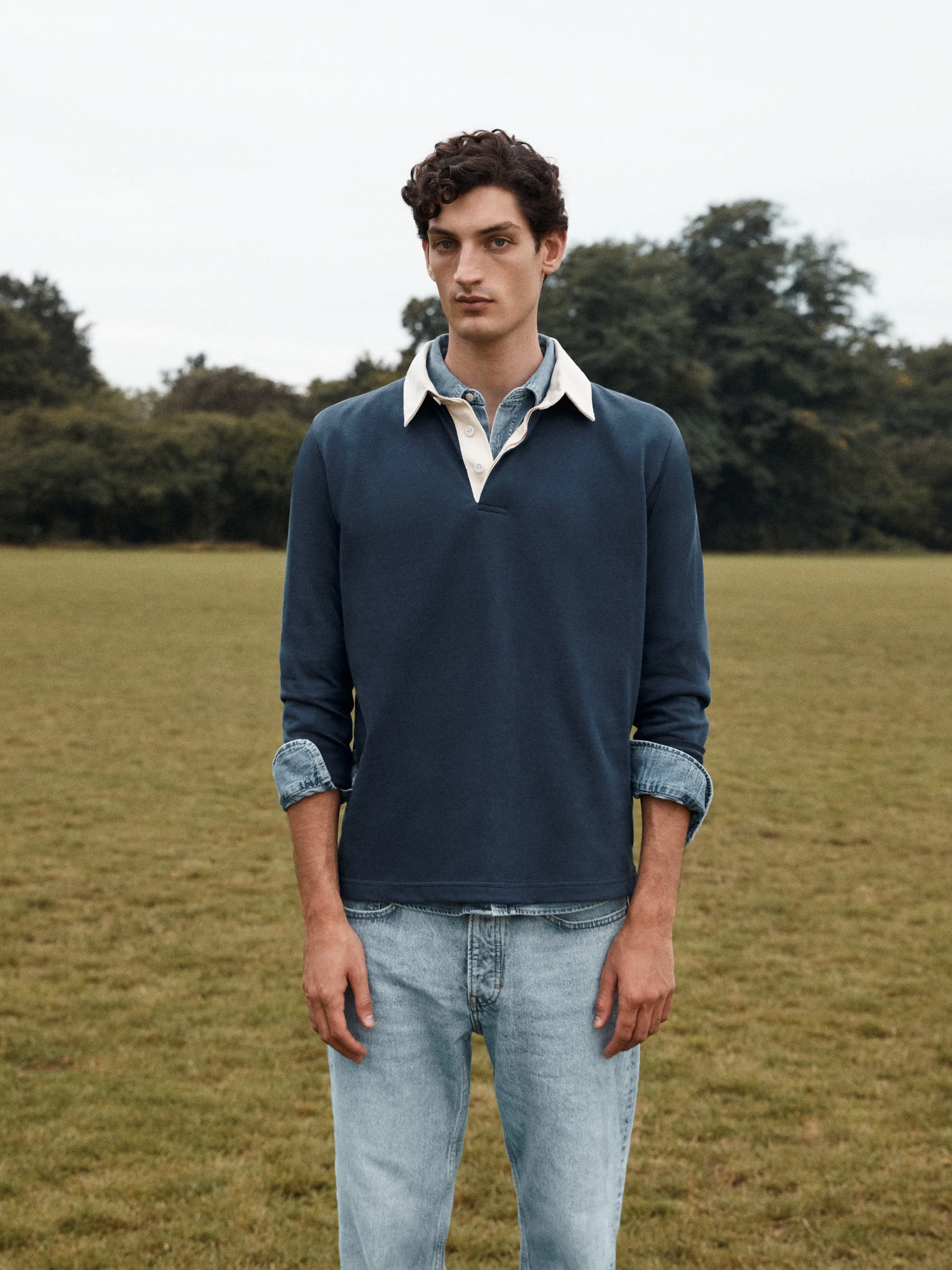 Cotton Rugby Shirt in Navy Blue sold by T.M.Lewin