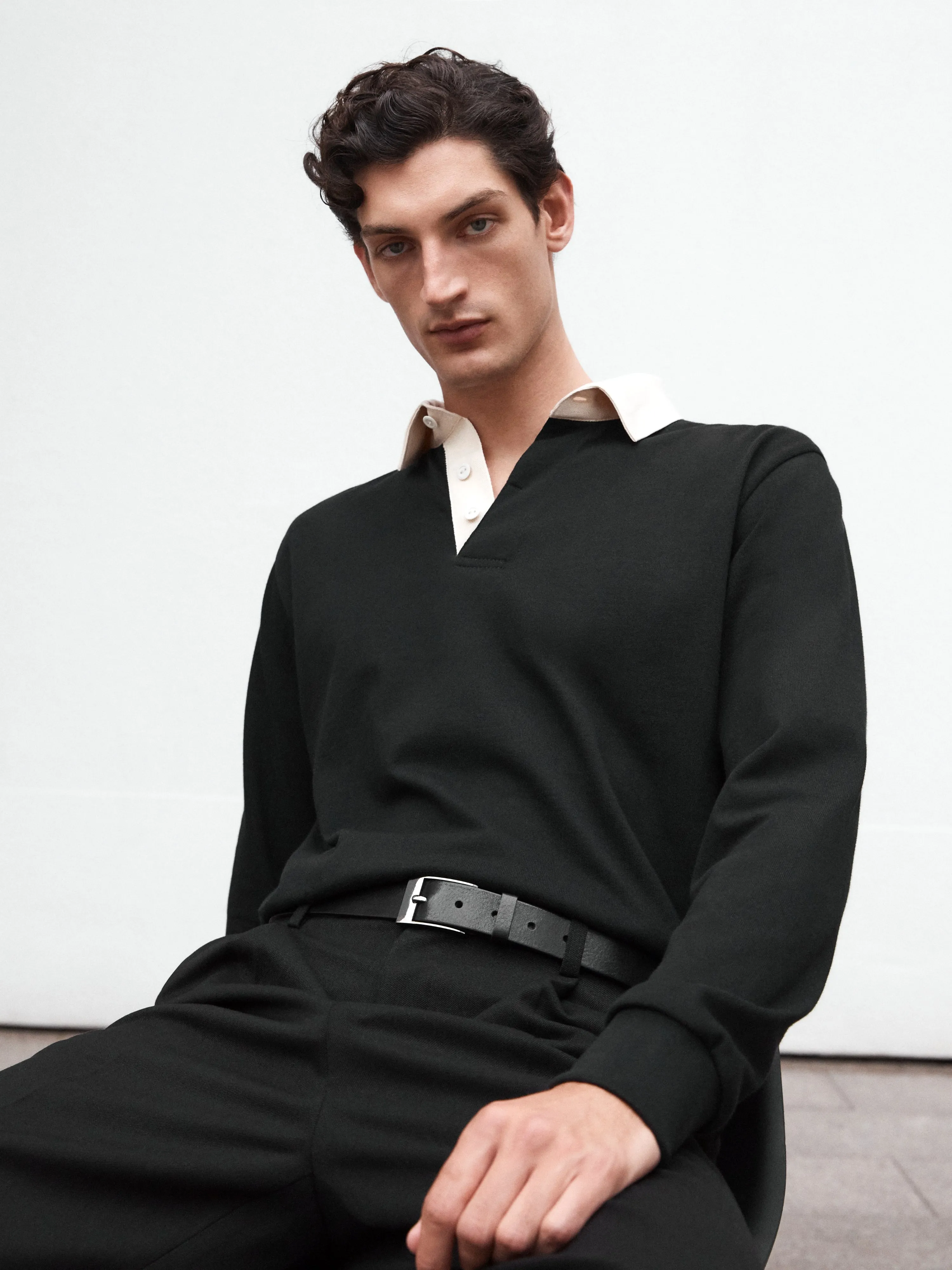 Cotton Rugby Shirt in Black sold by T.M.Lewin product image thumbnail 5