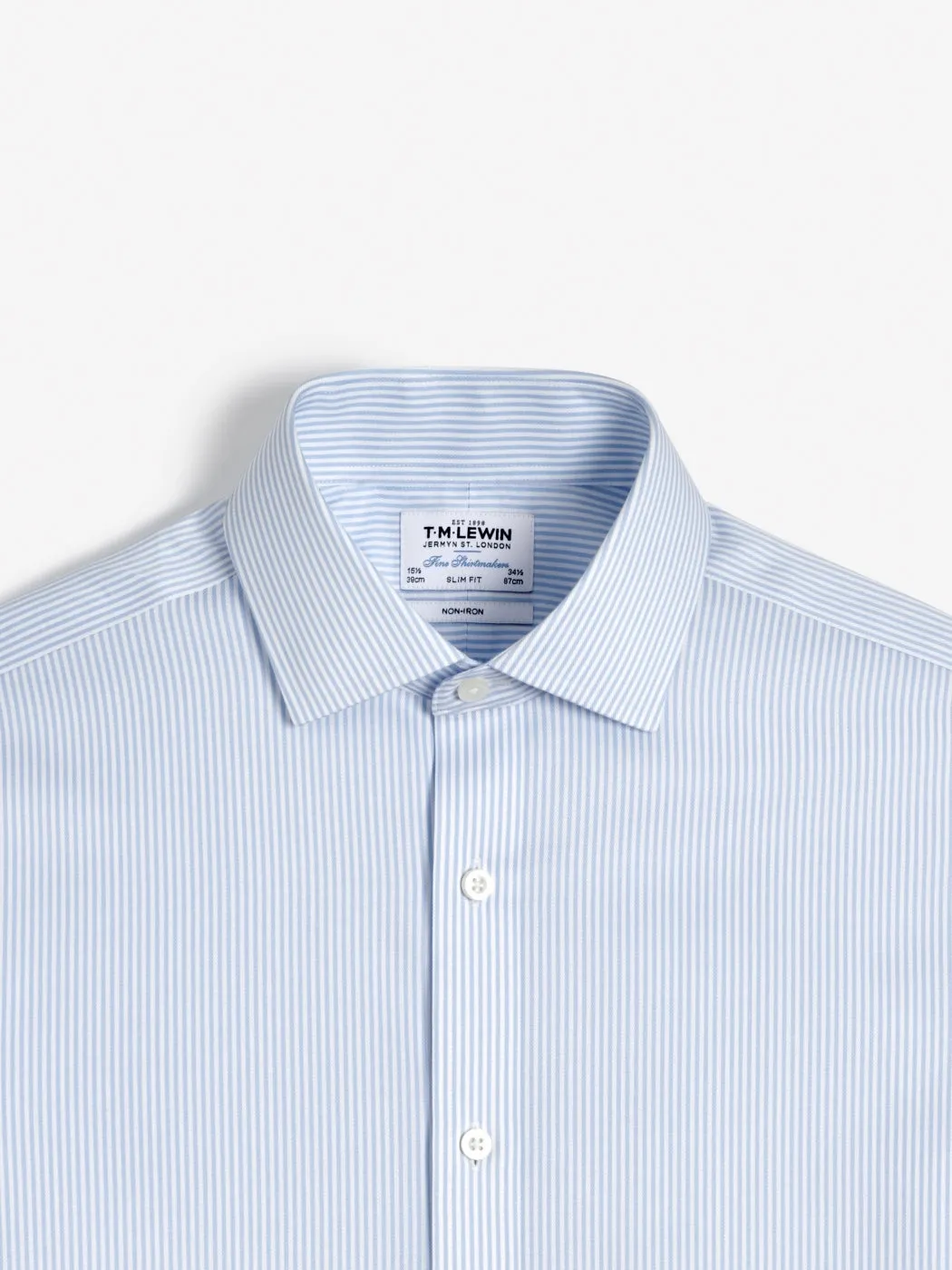 Non-Iron Blue Bengal Stripe Twill Fitted Double Cuff Classic Collar Shirt sold by T.M.Lewin