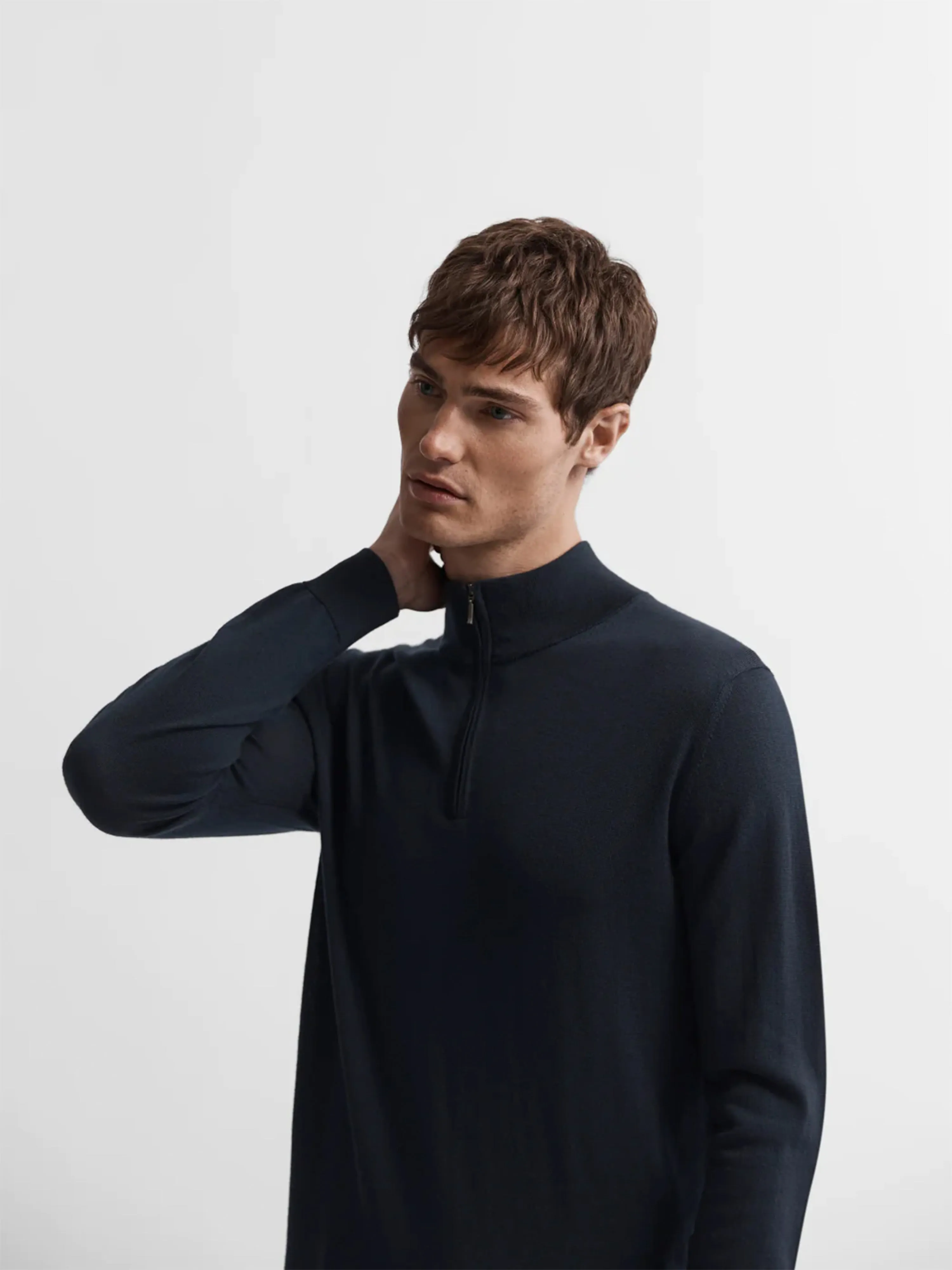 Merino Quarter-Zip Jumper - Navy sold by T.M.Lewin product image thumbnail 2