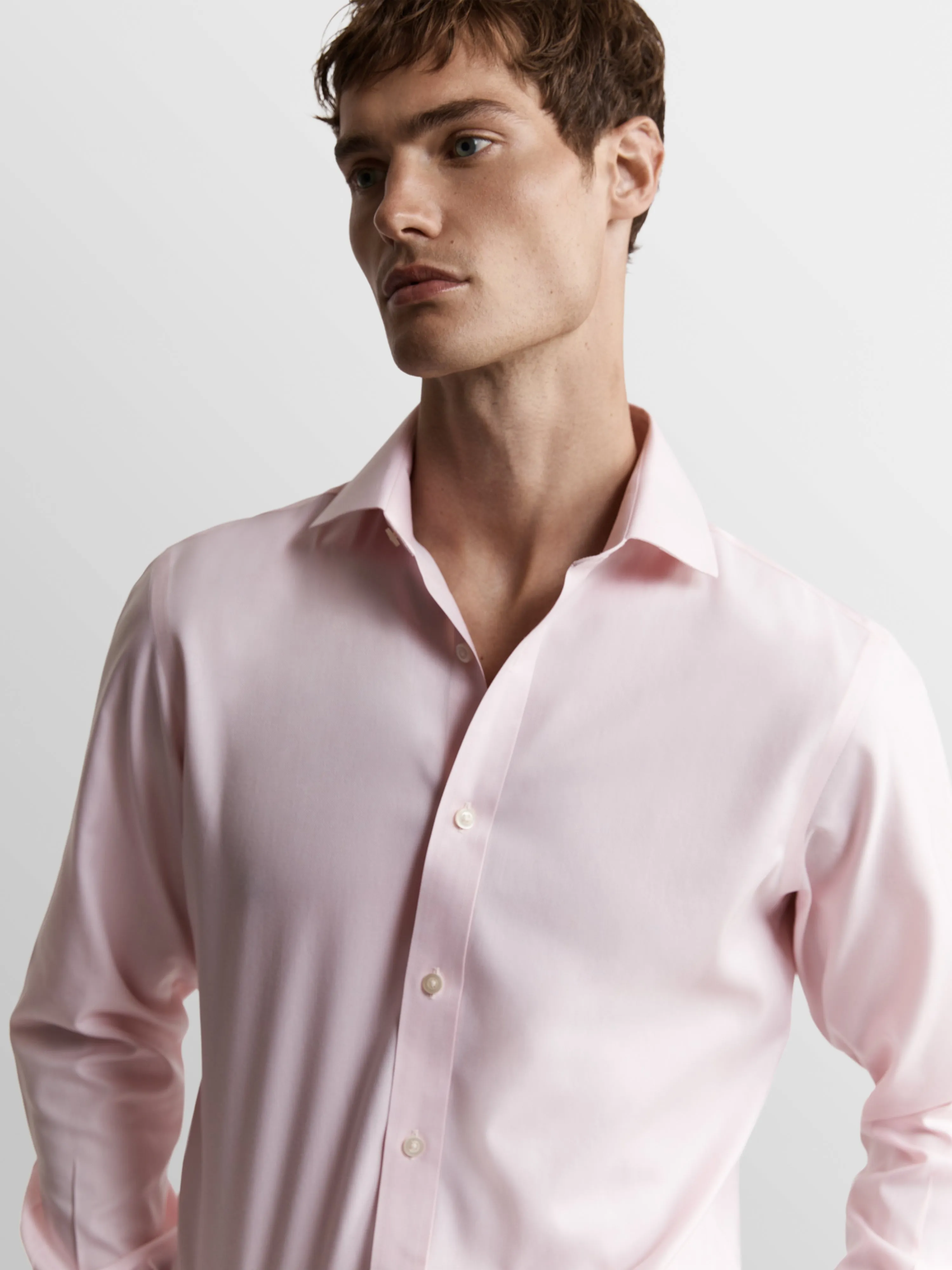Non-Iron Pink Twill Regular Fit Double Cuff Classic Collar Shirt sold by T.M.Lewin