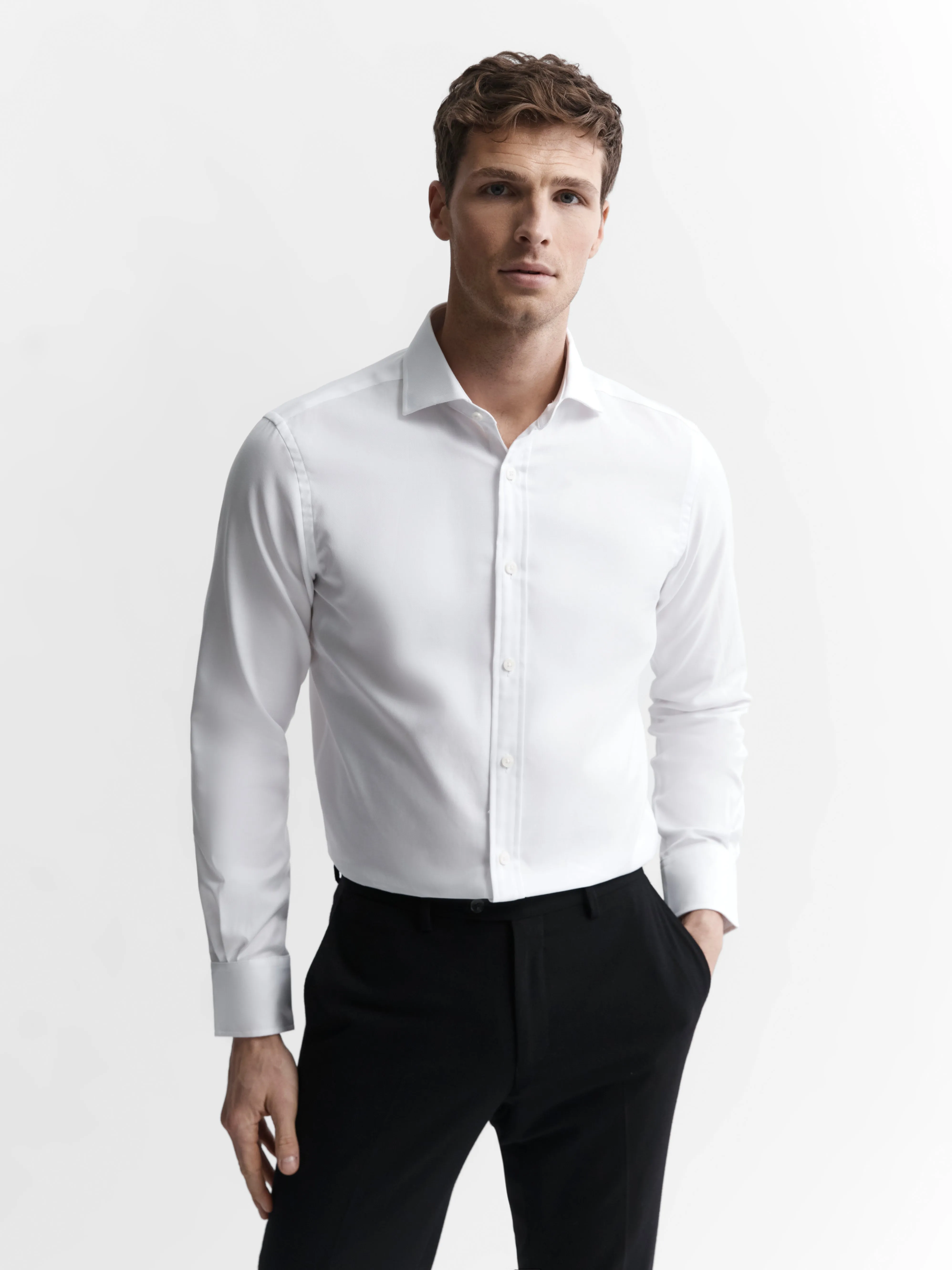 Non-Iron White Twill Slim Fit Single Cuff Classic Collar Shirt sold by T.M.Lewin