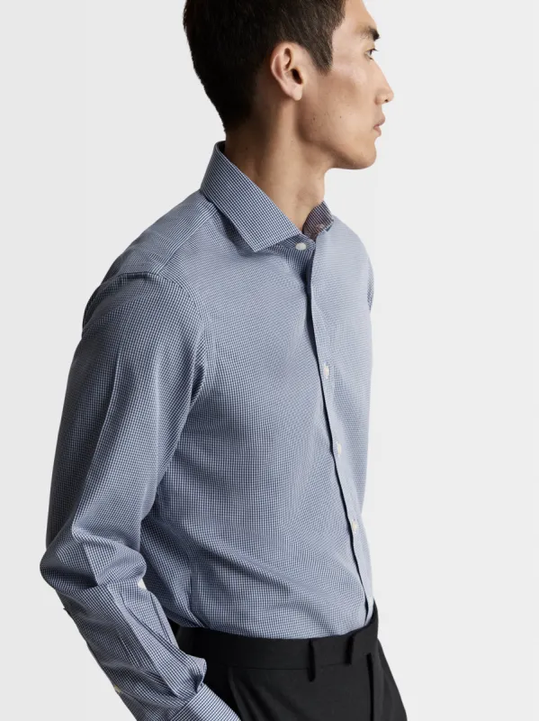 Non-Iron Navy Blue Mini Gingham Poplin Fitted Single Cuff Classic Collar Shirt sold by T.M.Lewin