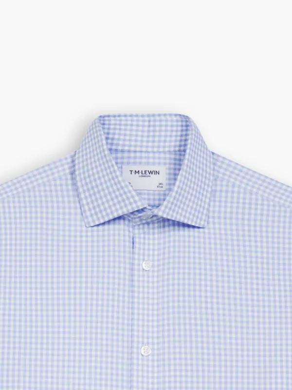 Non-Iron Light Blue Gingham Twill Regular Fit Single Cuff Classic Collar Shirt sold by T.M.Lewin