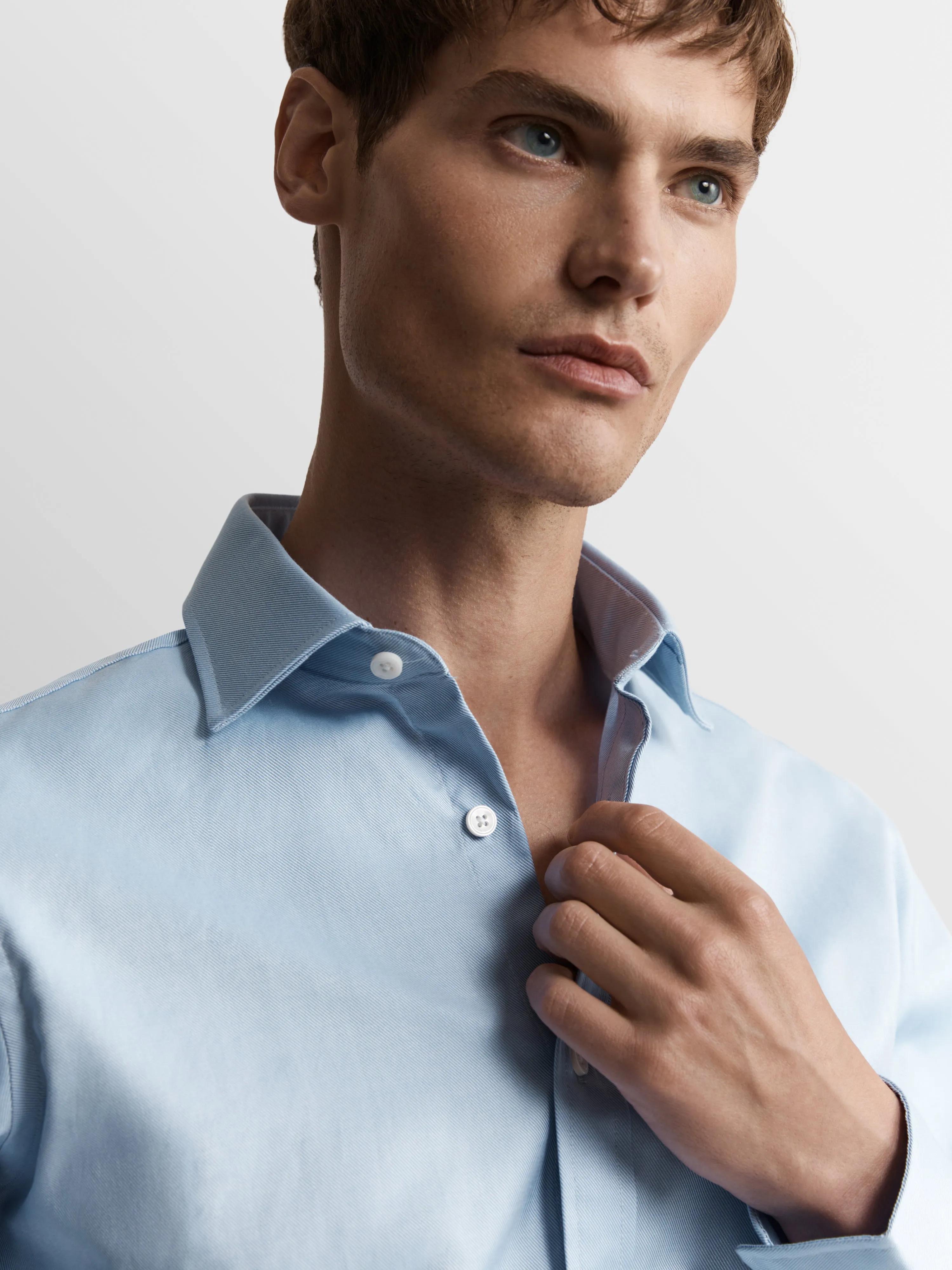 Blue Bold Twill Slim Fit Single Cuff Classic Collar Shirt sold by T.M.Lewin product image thumbnail 2