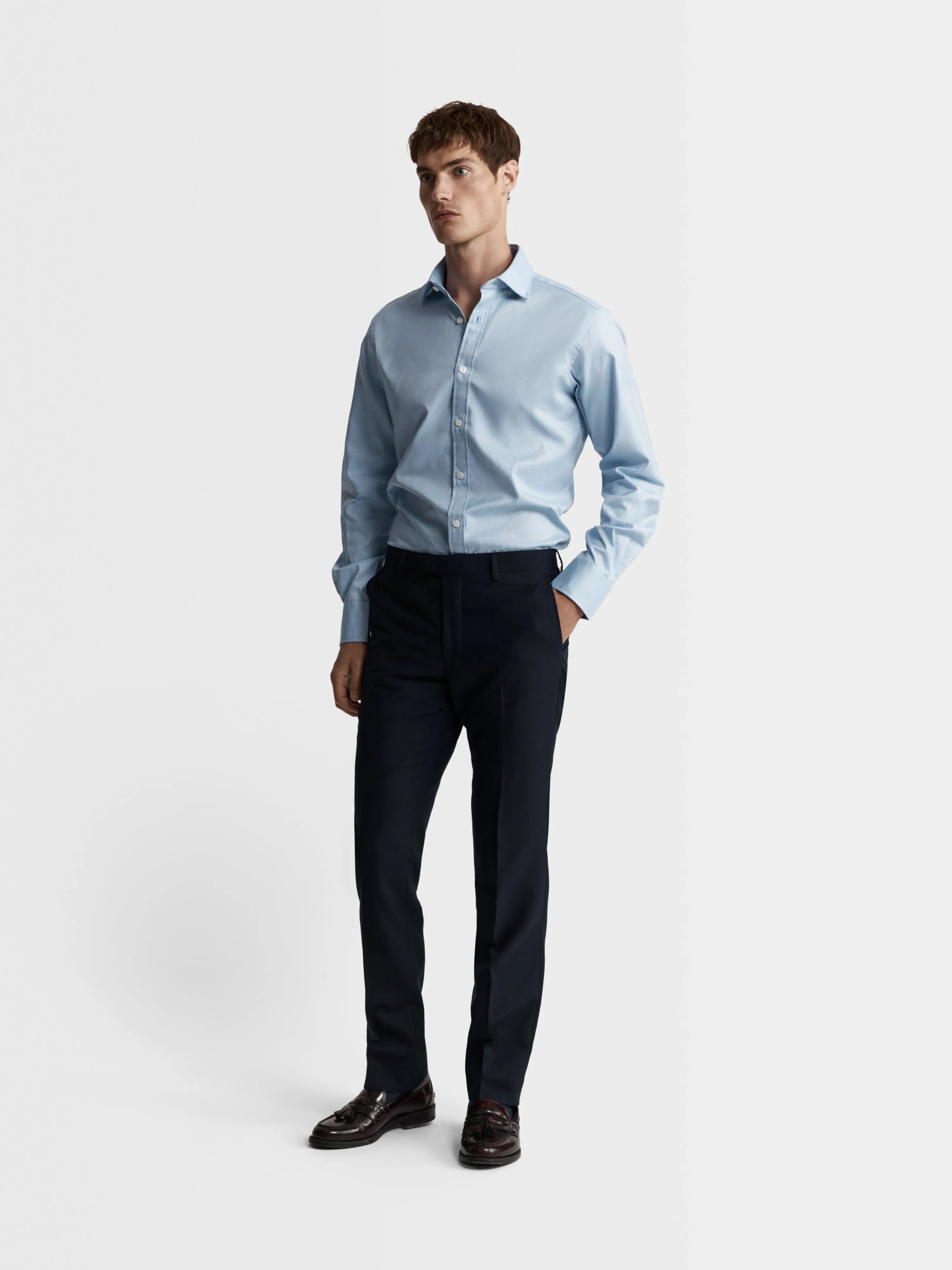 Blue Bold Twill Slim Fit Single Cuff Classic Collar Shirt sold by T.M.Lewin product image thumbnail 3