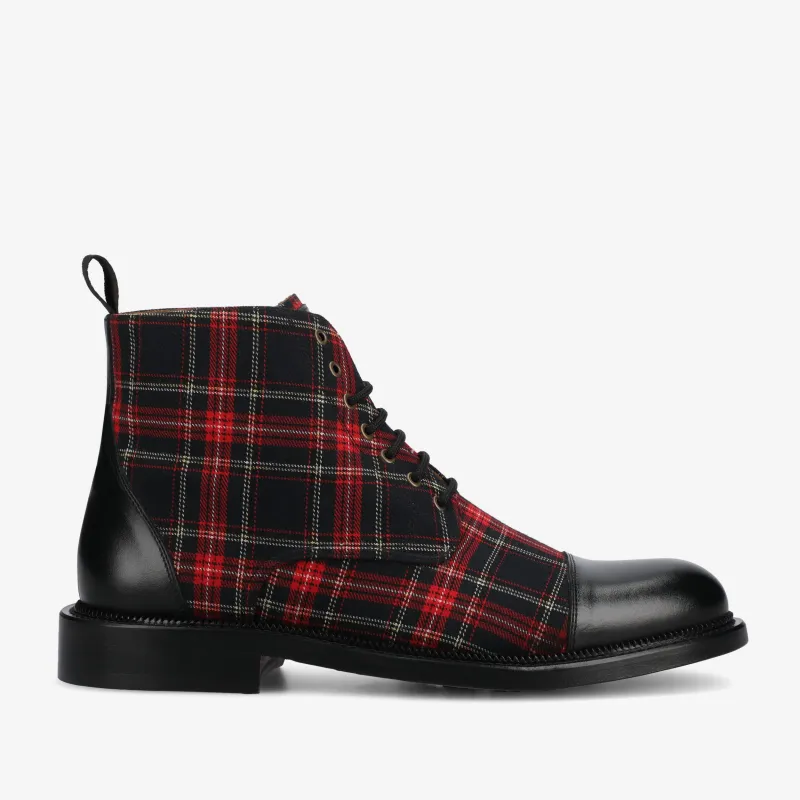 The Jack Dress Boot in Red Plaid sold by Taft