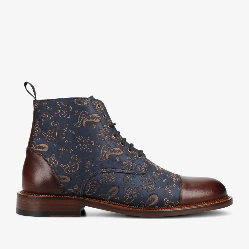 The Jack Dress Boot in Brown Paisley sold by Taft