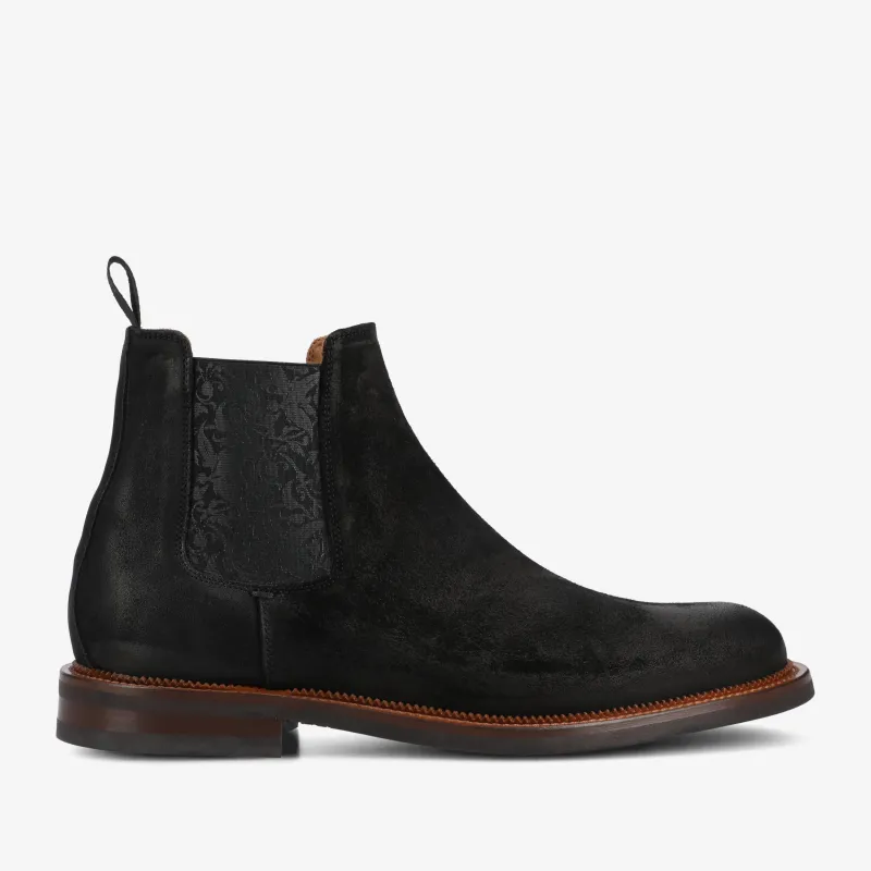 The Glen Boot in Black Suede sold by Taft