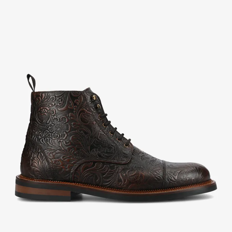 The Rome Boot in Brown Floral sold by Taft