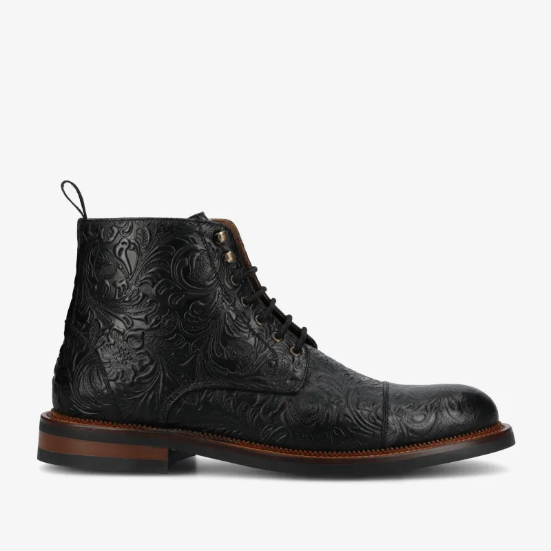 The Rome Boot in Black Floral sold by Taft