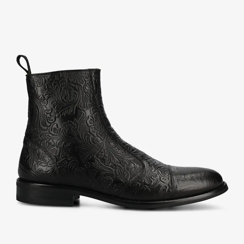 The Lewis Boot in Noir Viejo sold by Taft