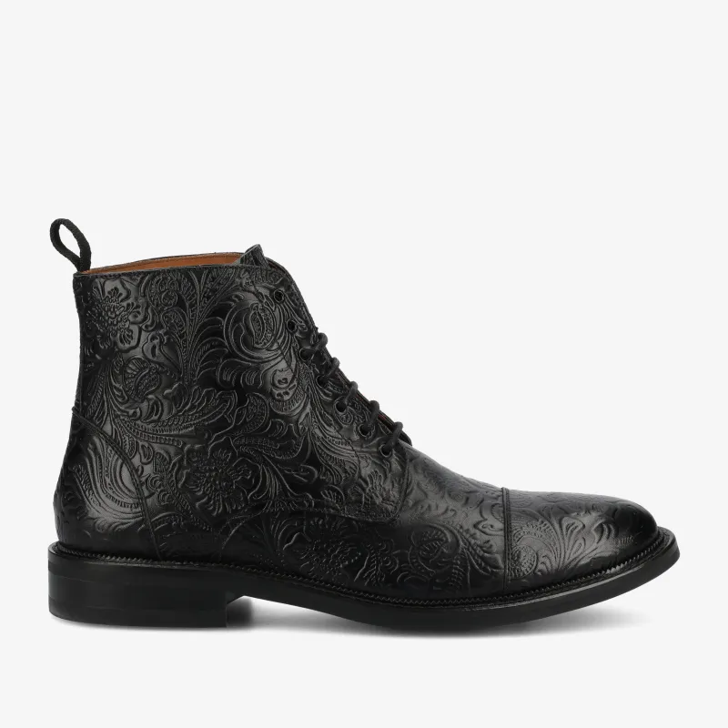 The Rome Boot in Noir Viejo sold by Taft