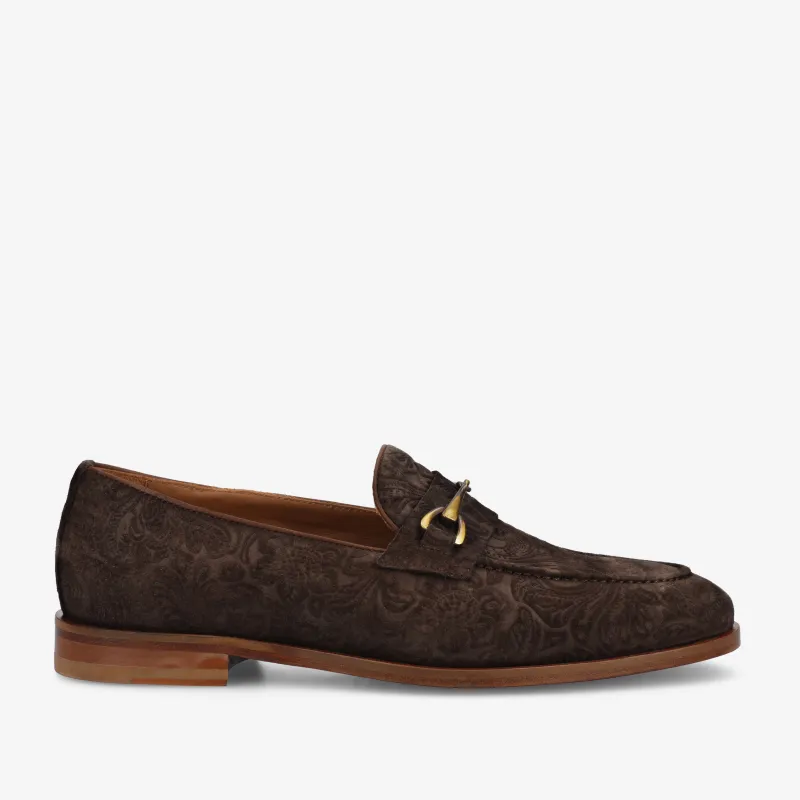 The Russell in Chocolate Floral Suede made by Taft