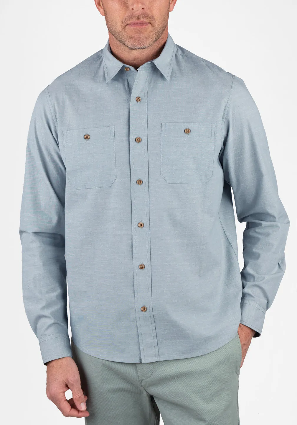 Work Shirt - Stretch Chambray with Airotec® Performance sold by Tailor Vintage