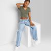 Women's Short Sleeve V-Neck Cropped T-Shirt - Wild Fable™ Olive Green M sold by Target